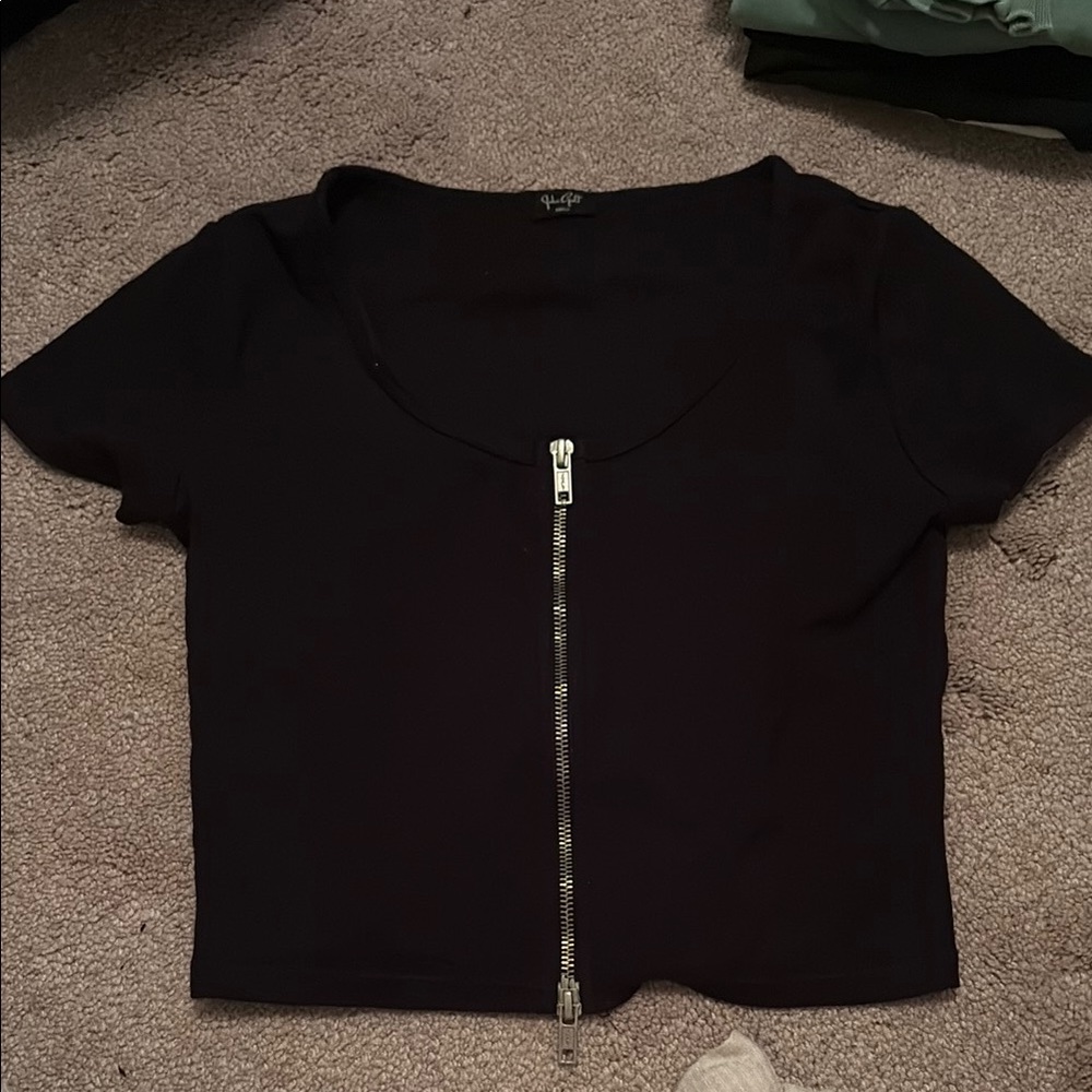 Black Zippered Crop Top